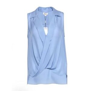L'AGENCE Freja Draped Silk Blouse. Sky Blue. Size XS.